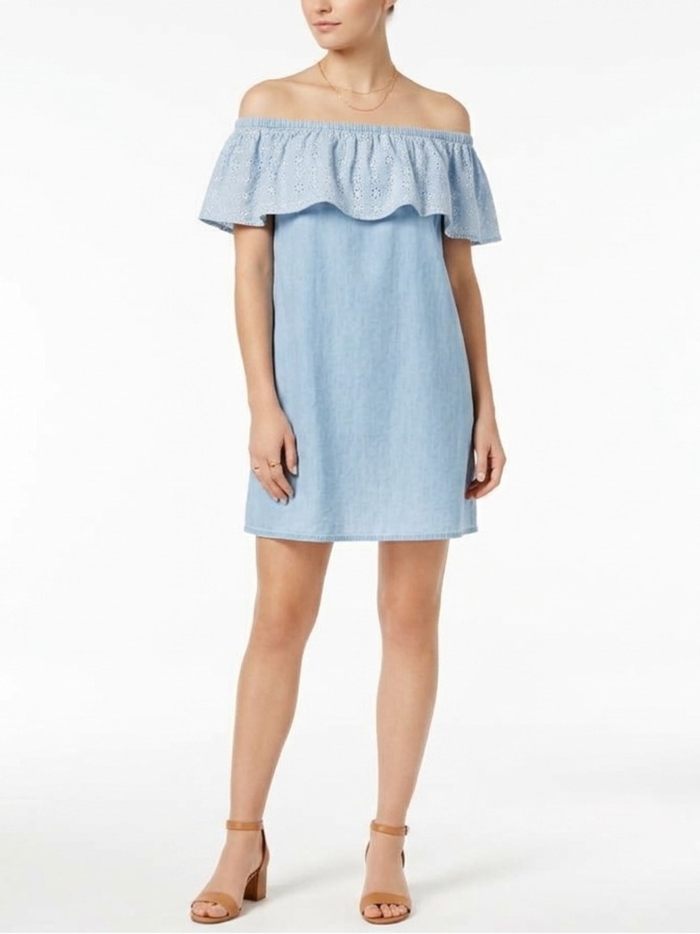 Light Blue Women’s Eyelet Ruffle mini dress